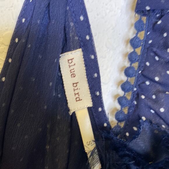 Blue Bird Polka Dot Sheer Dress Floral Appliqué Halter Midi Shift Dress Sz S Jun - Picture 4 of 13